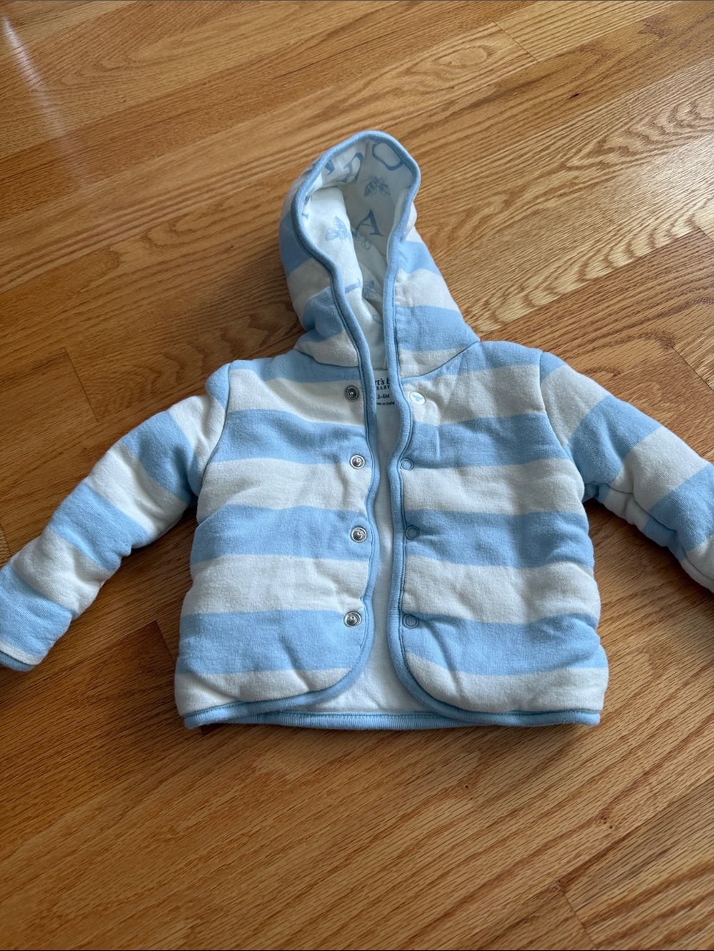 Striped Hooded Fleece Jacket - Light Blue & White for Kids